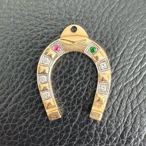 Vintage 14k Yellow Gold Horseshoe Pendant With Diamond and color stone